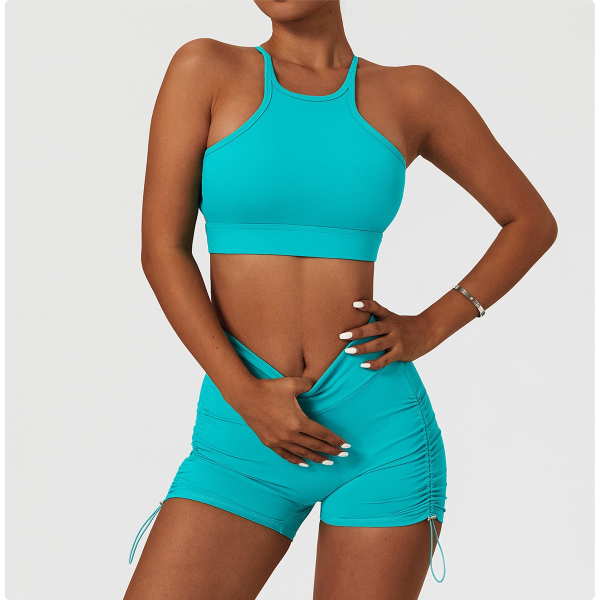 Renewal Seamless Cross-Waist Drawstring Biker Shorts